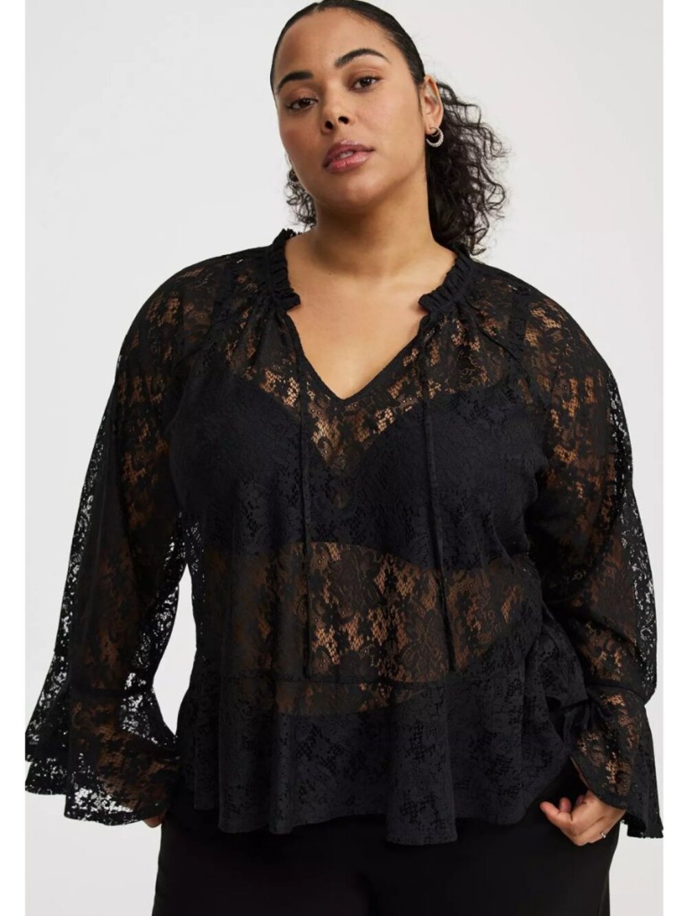 NWT Torrid 2 Black Lace Peplum Long-Sleeve Top 2X 18 20